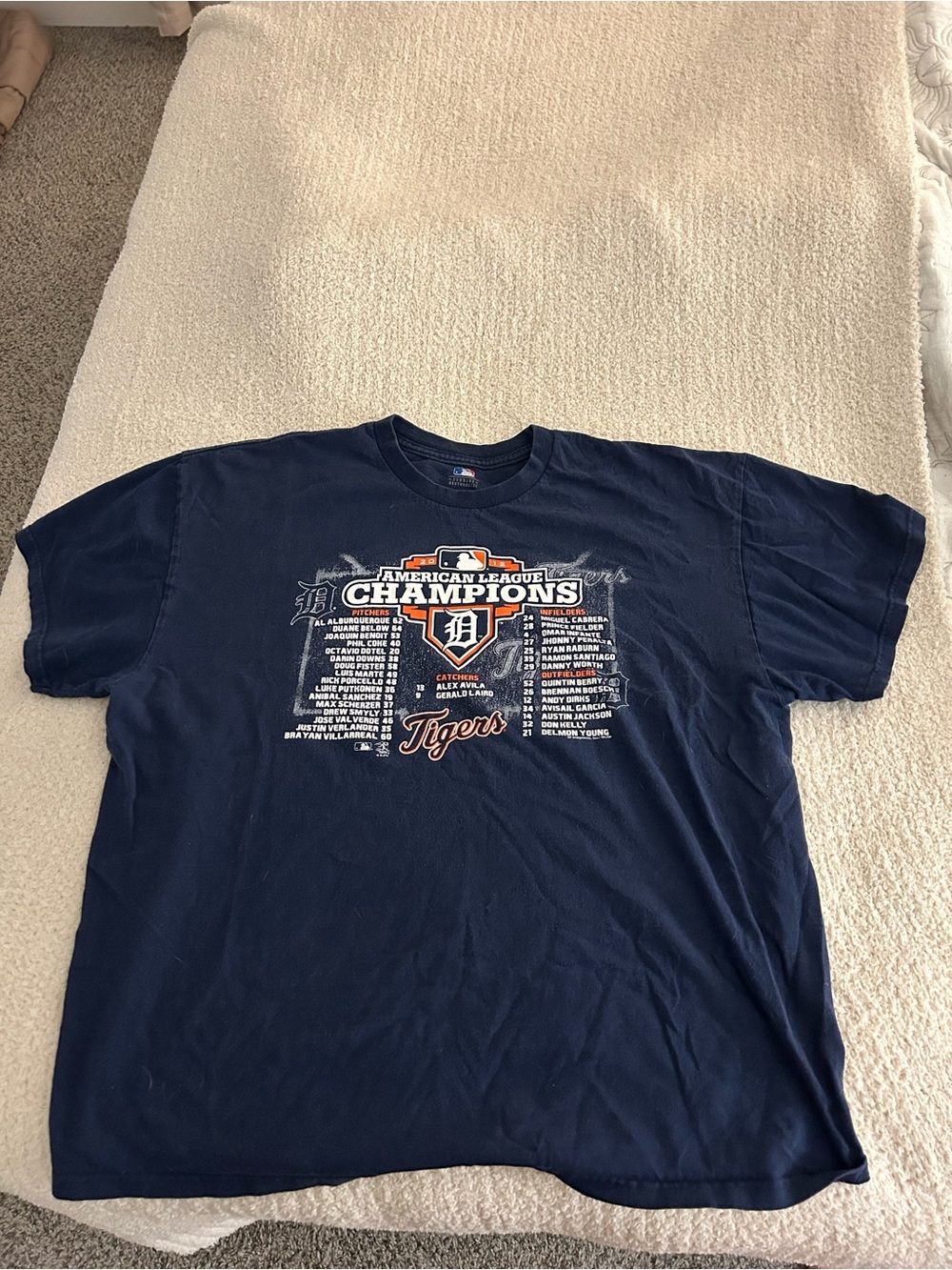 MLB 2012 Detroit Tigers AL Champions Roster T-Shirt Navy Blue Graphic Tee